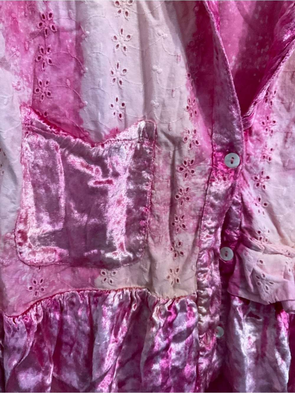 NWT A Rare Bird Handmade Pink Tie Dye Eyelet Velvet Ruffle Jacket S/M Boho - Picture 4 of 6